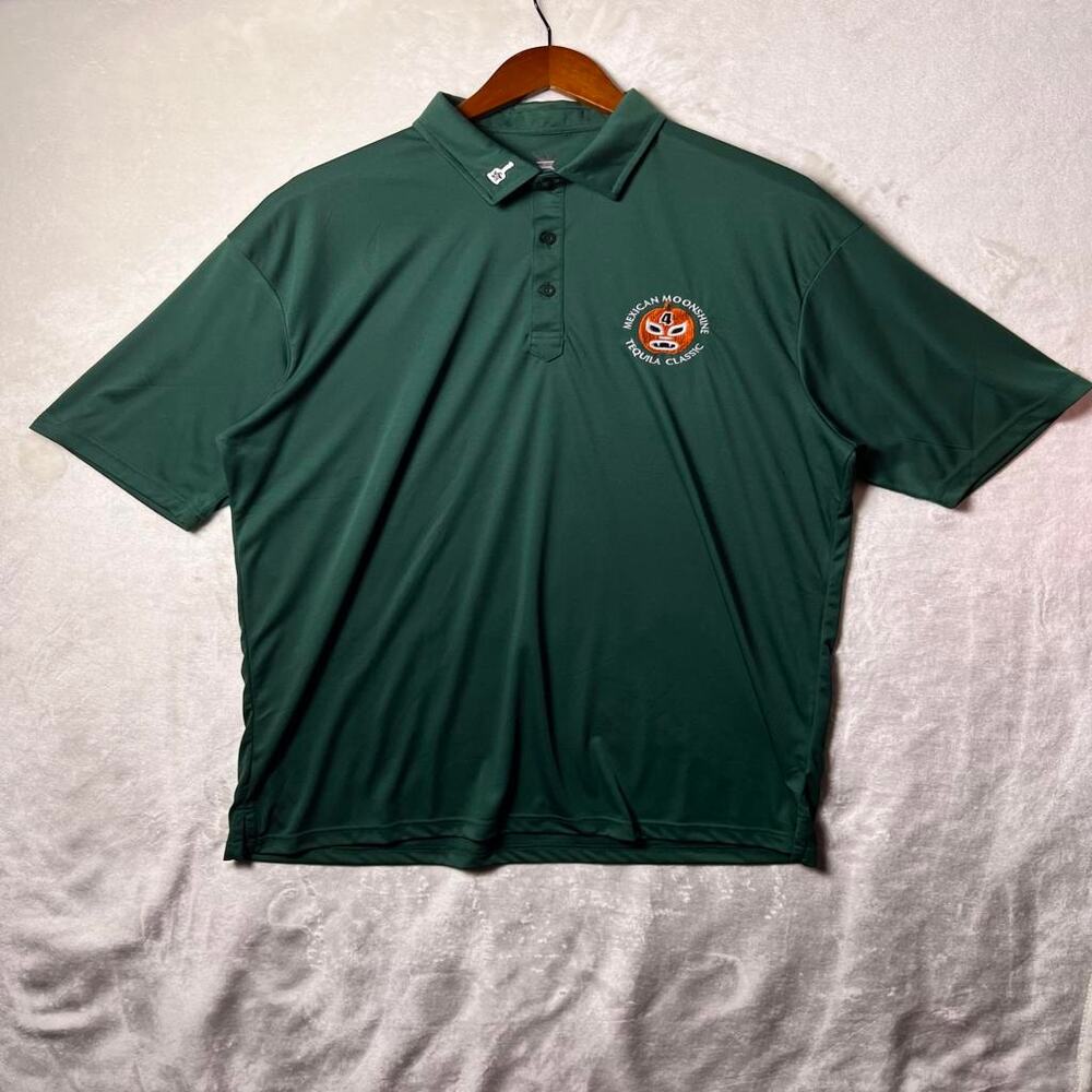 Mexican Moonshine Tequila Classic Performance Golf Polo Shirt Dark Green Patches